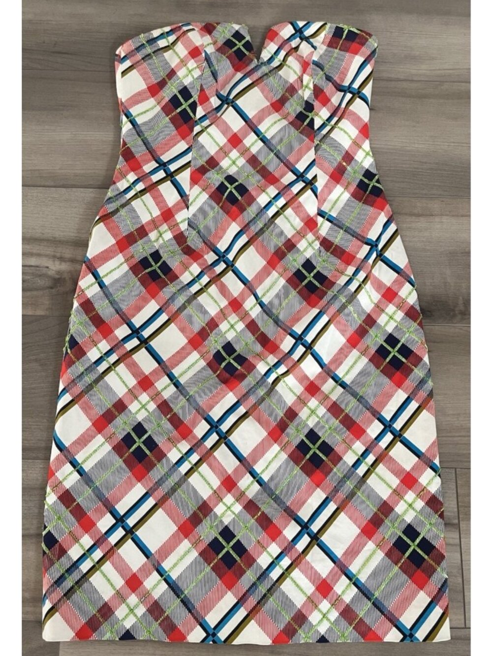 Victoria Royal Mary Bays Preppy Coquette Plaid Strapless Beaded Cocktail 4 Dress